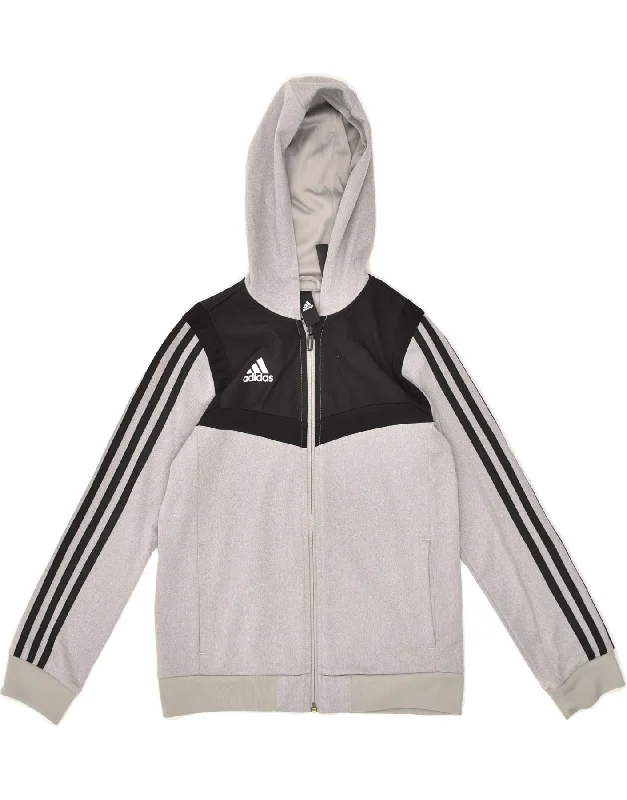 ADIDAS Boys Zip Hoodie Sweater 9-10 Years Grey Colourblock Polyester Hoodie with Neon Bright Vibrant