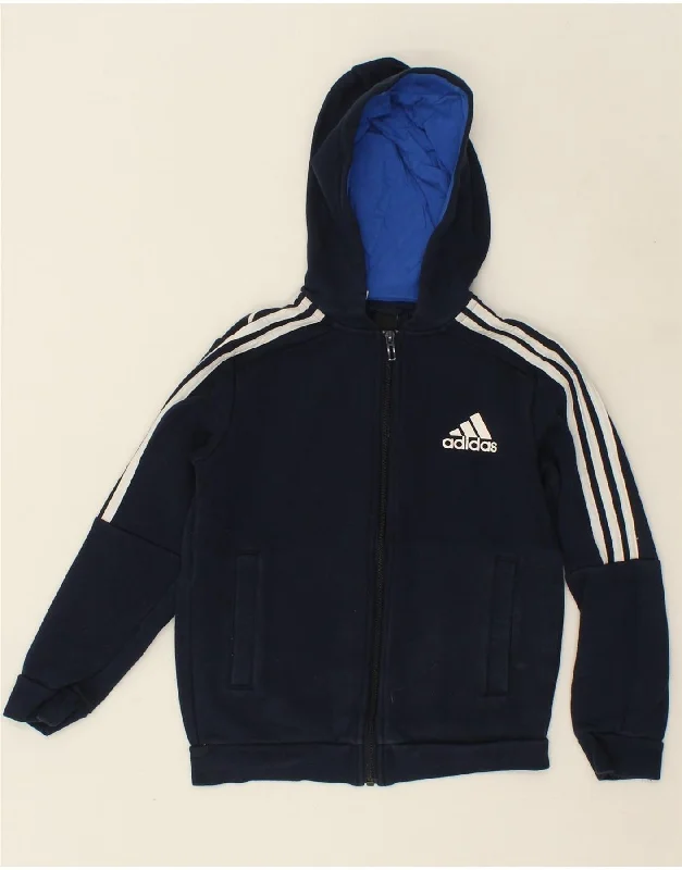 ADIDAS Boys Zip Hoodie Sweater 9-10 Years Navy Blue Cotton Hoodie with Batwing Sleeves Loose Dramatic