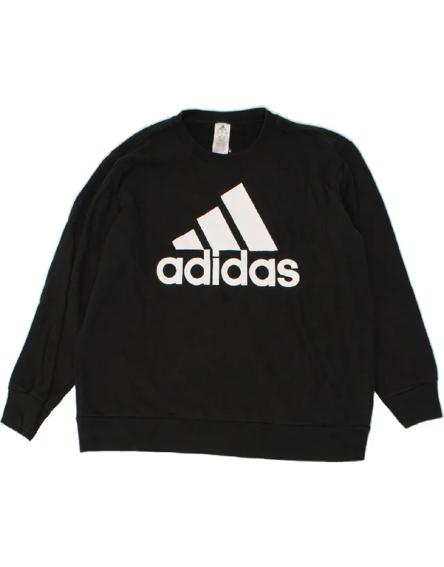 ADIDAS Mens Graphic Sweatshirt Jumper 2XL Black Cotton Hoodie with Button Classic Timeless