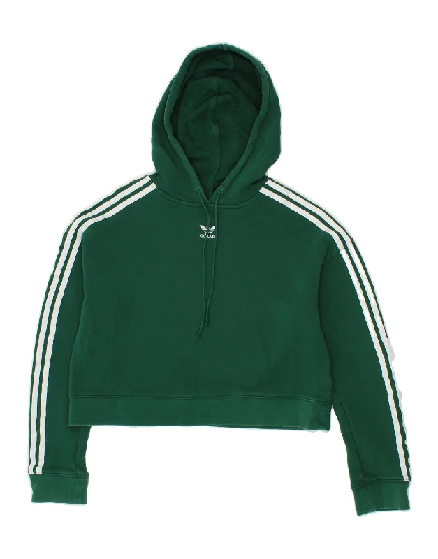 ADIDAS Womens Crop Hoodie Jumper UK 8 Small Green Cotton Hoodie with Belted Waist Structured Tailored ADIDAS Womens Crop Hoodie Jumper UK 8 Small Green Cotton Hoodie with Belted Waist Structured Tailored