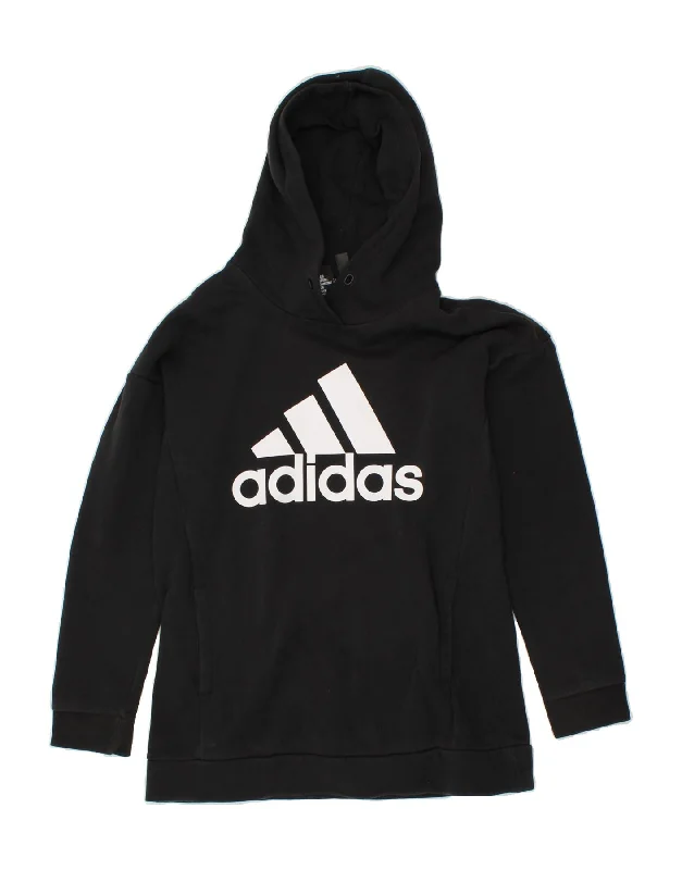 ADIDAS Womens Graphic Hoodie Jumper UK 4/6 XS Black Cotton Hoodie with High-Low Hem Asymmetrical Trendy ADIDAS Womens Graphic Hoodie Jumper UK 4/6 XS Black Cotton Hoodie with High-Low Hem Asymmetrical Trendy