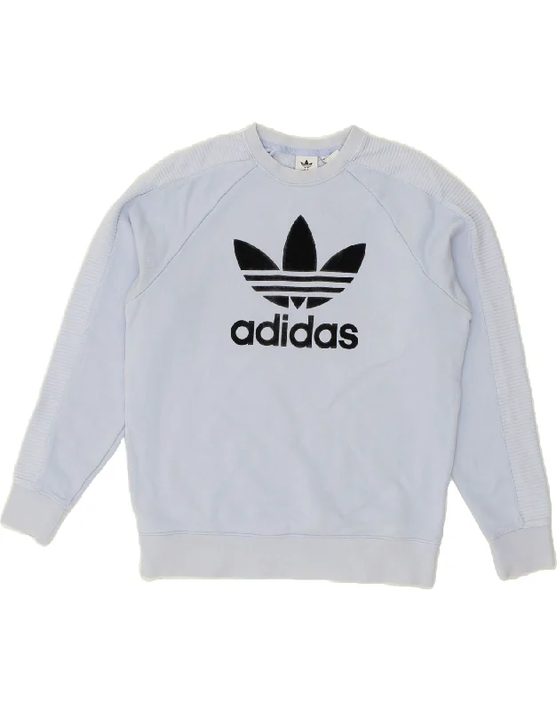 ADIDAS Womens Graphic Sweatshirt Jumper UK 12 Medium  Blue Cotton Hoodie with Print Artistic Unique