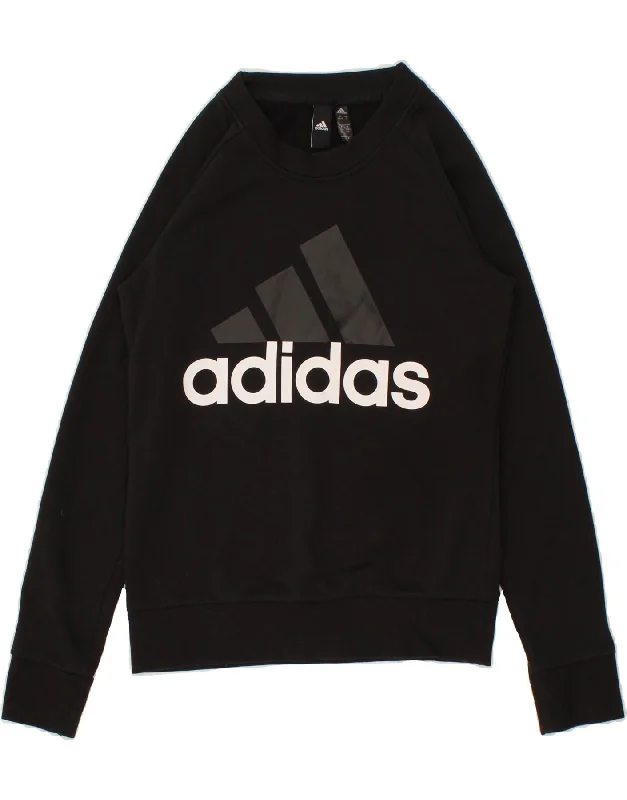 ADIDAS Womens Graphic Sweatshirt Jumper UK 8/10 Small Black Cotton Hoodie with Lining Warm Insulated ADIDAS Womens Graphic Sweatshirt Jumper UK 8/10 Small Black Cotton Hoodie with Lining Warm Insulated