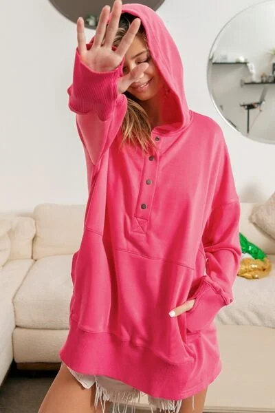 BiBi Half Snap Thumbhole Long Sleeve Hoodie Hoodie with Rhinestones Sparkly Elegant