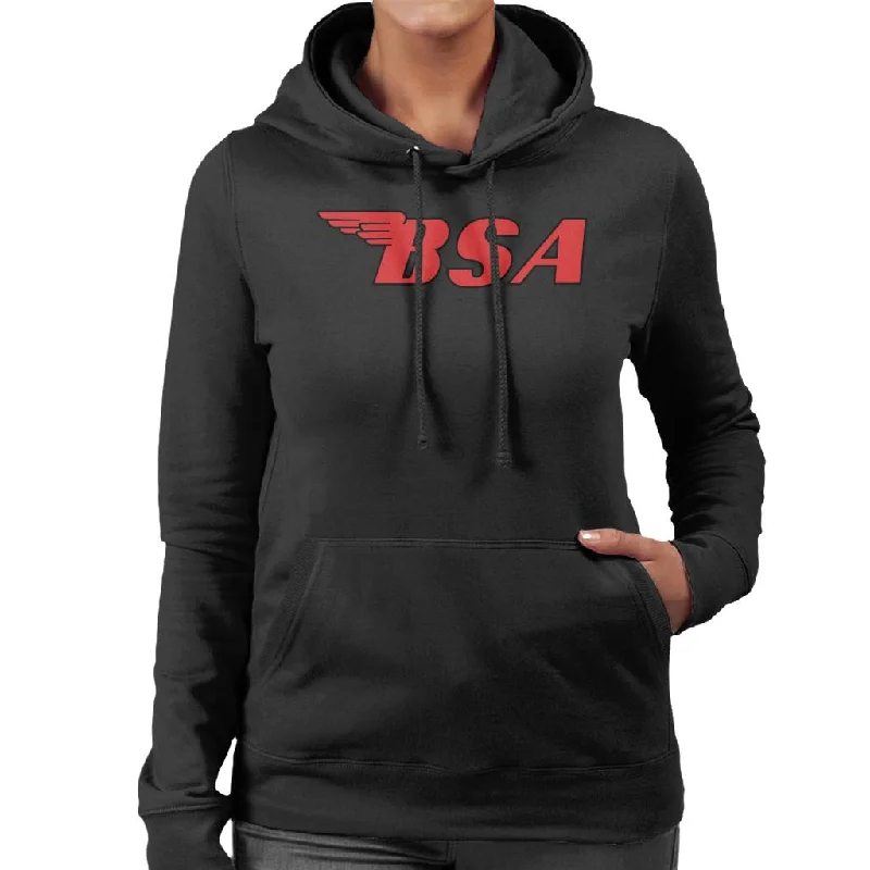BSA Red Logo Women's Hooded Sweatshirt Hoodie with Hem Frayed Vintage Worn