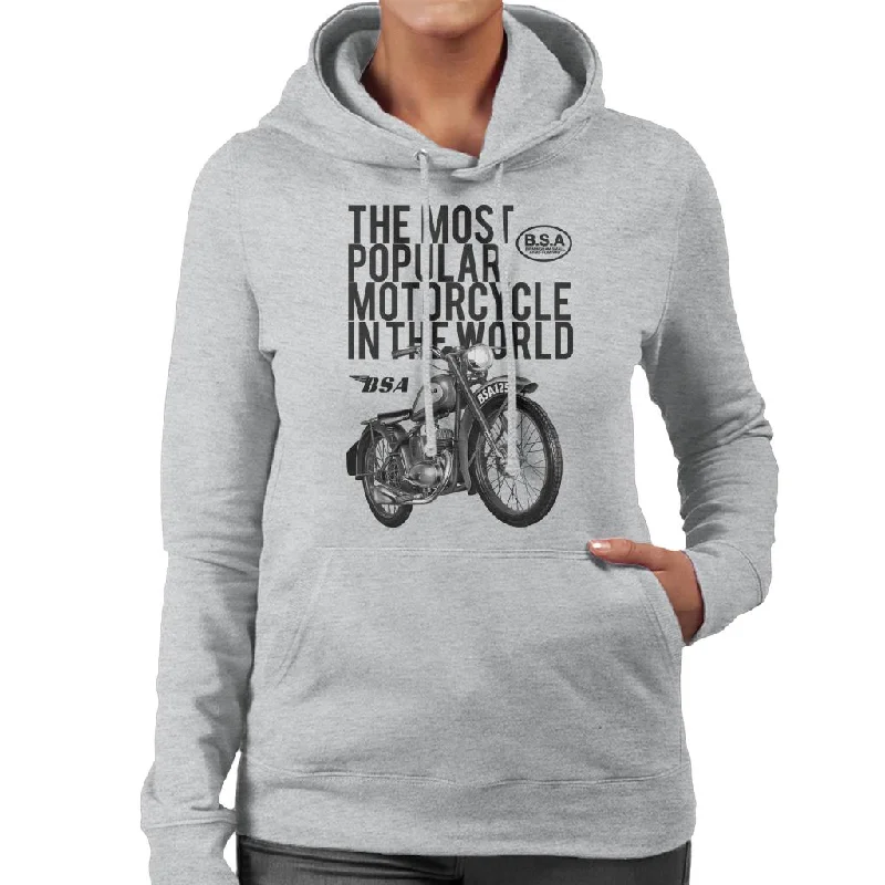 BSA The Most Popular Motorcycle In The World Women's Hooded Sweatshirt Hoodie with Logo Branding Identity