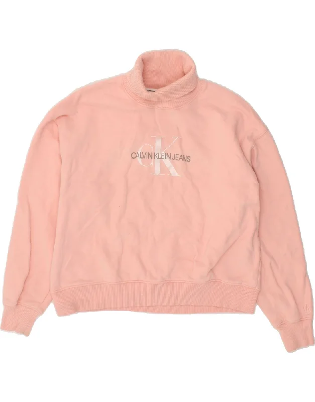 CALVIN KLEIN JEANS Womens Graphic Sweatshirt Jumper UK 16 Large Pink Hoodie with Slit Hem Functional Movement CALVIN KLEIN JEANS Womens Graphic Sweatshirt Jumper UK 16 Large Pink Hoodie with Slit Hem Functional Movement
