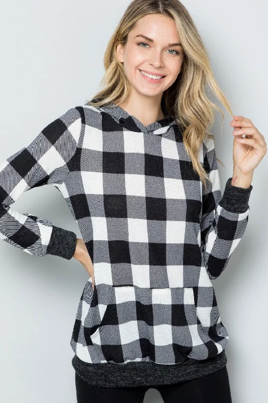Celeste Full Size Contrast Plaid Long Sleeve Hoodie Hoodie with Ribbed Neckline Snug Warm Celeste Full Size Contrast Plaid Long Sleeve Hoodie Hoodie with Ribbed Neckline Snug Warm