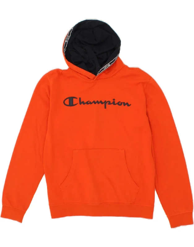 CHAMPION Boys Graphic Hoodie Jumper 15-16 Years 2XL Red Cotton Hoodie with Stripes Bold Sporty