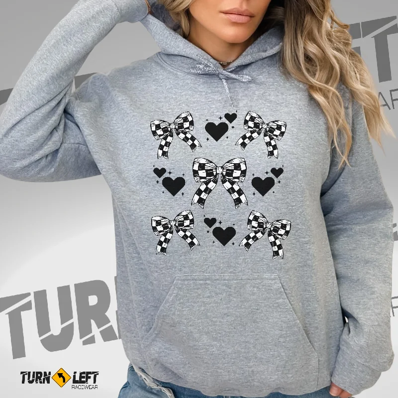 Checker Flag Bow And Hearts Unisex Heavy Blend Hooded Sweatshirt Hoodie with Belted Waist Structured Tailored Checker Flag Bow And Hearts Unisex Heavy Blend Hooded Sweatshirt Hoodie with Belted Waist Structured Tailored