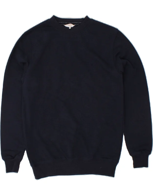 COTTON TRADERS Mens Sweatshirt Jumper XS Navy Blue Cotton Hoodie with Applique Textured Unique