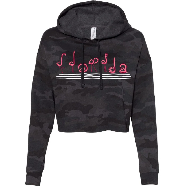 Curvy Flamingos Florida Cropped Hoodie Hoodie with Print Artistic Unique