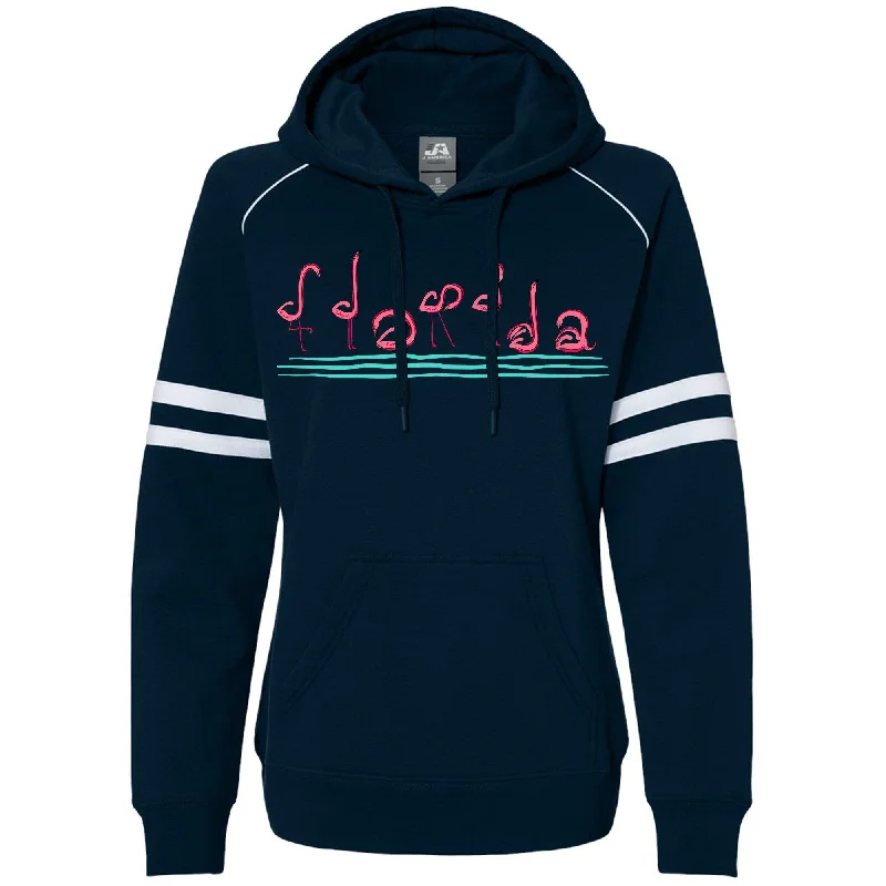 Curvy Flamingos Florida Varsity Hoodie Hooded Sweatshirt Casual Wear Street Style