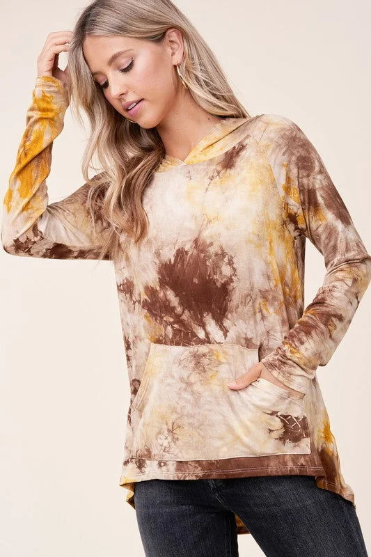 E Luna Tie Dye Hoodie High Low Plus Top Cotton Hoodie Fleece Lining Warmth