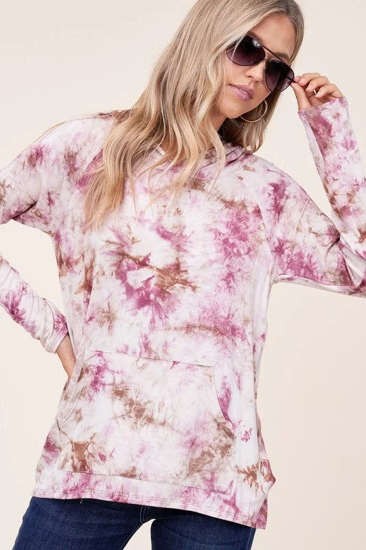 E Luna Tie Dye Print Hoodie High Low Top Hoodie with Fur Luxurious Winter