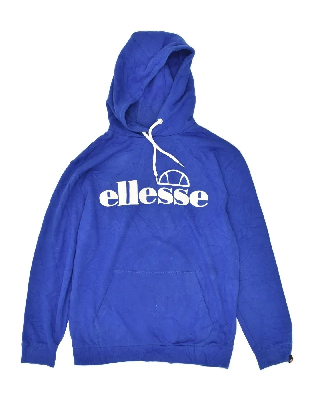 ELLESSE Mens Graphic Hoodie Jumper Medium Blue Cotton Hoodie with Sequins Glamorous Eye-catching