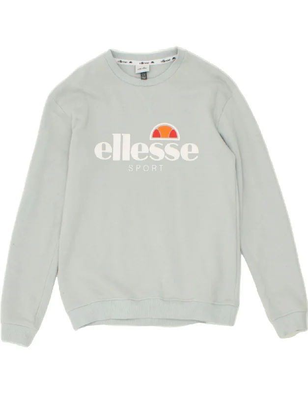 ELLESSE Womens Graphic Sweatshirt Jumper UK 12 Medium Blue Cotton Hoodie with Drawstring Waist Adjustable Fitted