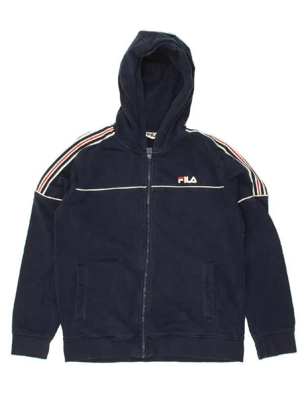 FILA Boys Zip Hoodie Sweater 13-14 Years Navy Blue Cotton Hoodie with Neon Bright Vibrant FILA Boys Zip Hoodie Sweater 13-14 Years Navy Blue Cotton Hoodie with Neon Bright Vibrant