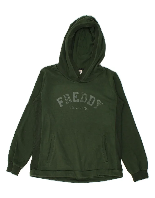 FREDDY Mens Graphic Hoodie Jumper Small Green Colourblock Cotton Hoodie with Thumb Holes Functional Cozy FREDDY Mens Graphic Hoodie Jumper Small Green Colourblock Cotton Hoodie with Thumb Holes Functional Cozy