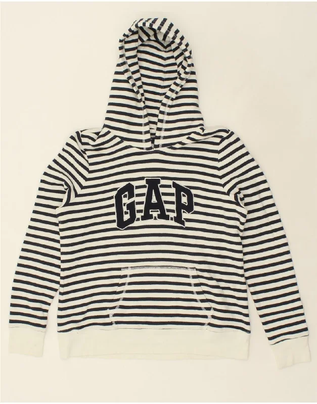 GAP Womens Graphic Hoodie Jumper UK 16 Large Navy Blue Striped Nautical Hoodie with Ribbed Cuffs Snug Fit Comfort