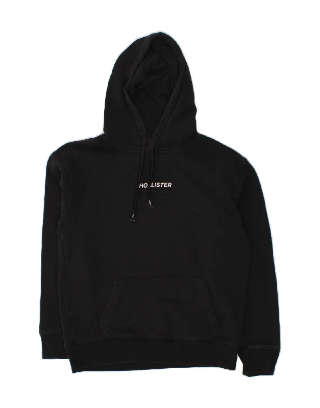HOLLISTER Mens Graphic Hoodie Jumper Medium Black Cotton Hoodie with Full-Zip Functional Layering HOLLISTER Mens Graphic Hoodie Jumper Medium Black Cotton Hoodie with Full-Zip Functional Layering