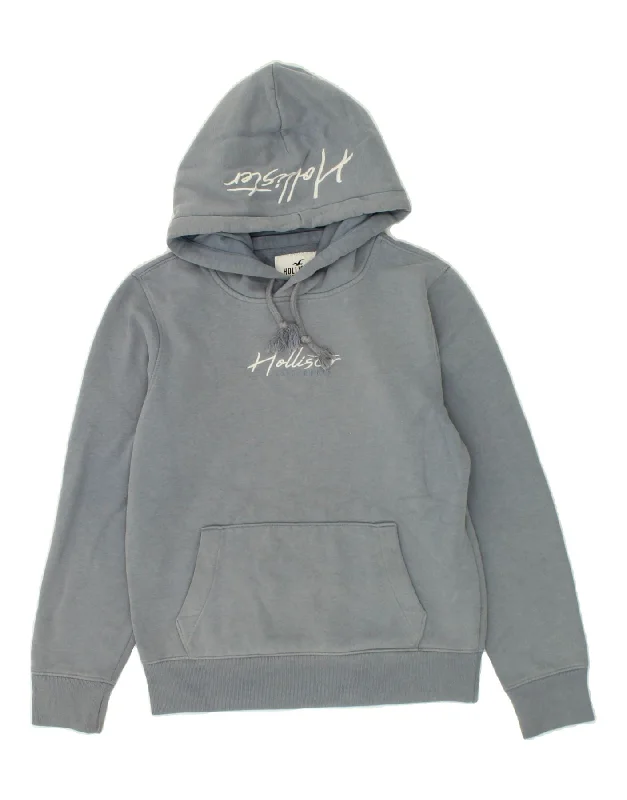 HOLLISTER Womens Hoodie Jumper UK 6 XS Blue Cotton Hoodie with Reflective Safety Nightwear HOLLISTER Womens Hoodie Jumper UK 6 XS Blue Cotton Hoodie with Reflective Safety Nightwear