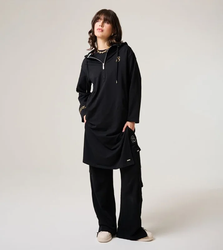 F5 HOODED ABAYA Hoodie with Metallic Shiny Futuristic