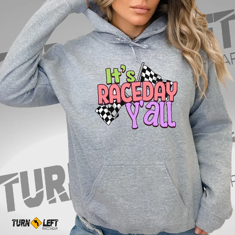 It's Raceday Y'all Checker Flag Hooded Sweatshirt Hoodie with Full-Zip Functional Layering It's Raceday Y'all Checker Flag Hooded Sweatshirt Hoodie with Full-Zip Functional Layering