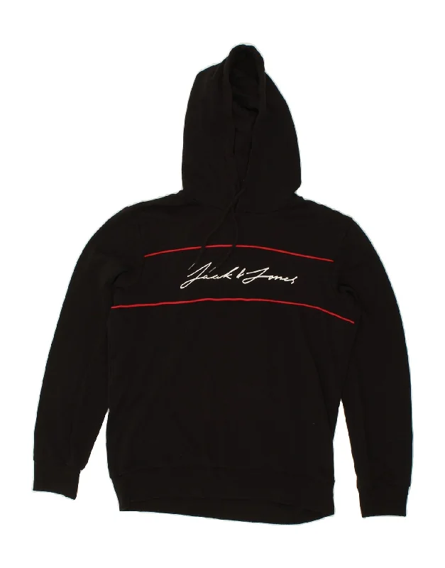 JACK & JONES Mens Graphic Hoodie Jumper Large Black Cotton Hoodie with Hem Contrast Bold Stylish JACK & JONES Mens Graphic Hoodie Jumper Large Black Cotton Hoodie with Hem Contrast Bold Stylish