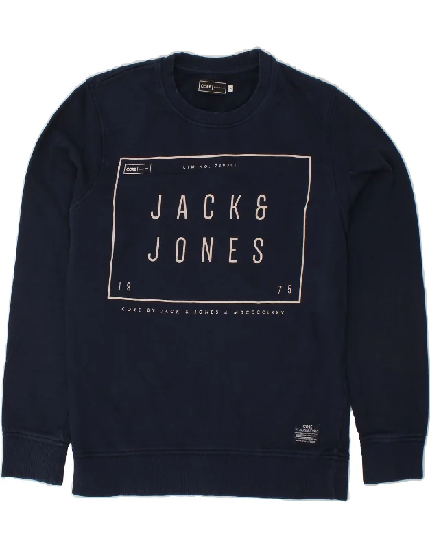 JACK & JONES Mens Graphic Sweatshirt Jumper Small Navy Blue Cotton Hoodie with Lace Feminine Delicate