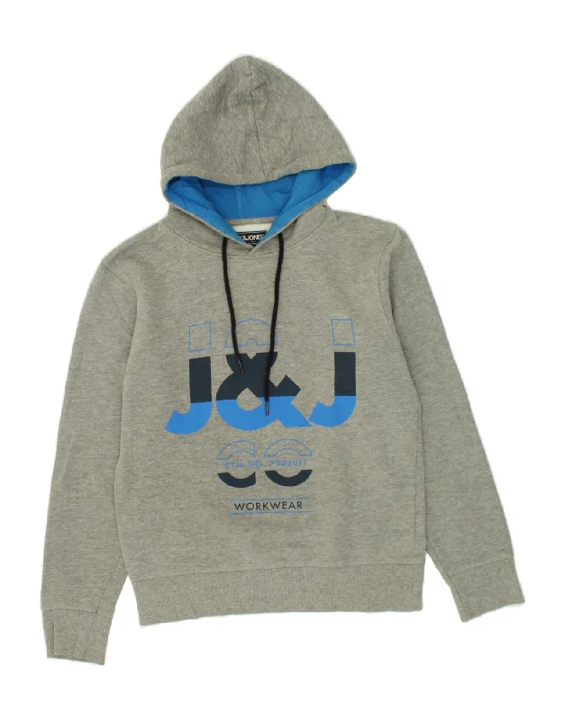 JACK & JONES Mens Workwear Graphic Hoodie Jumper Small Grey Cotton Hoodie with Gradient Ombre Colorful