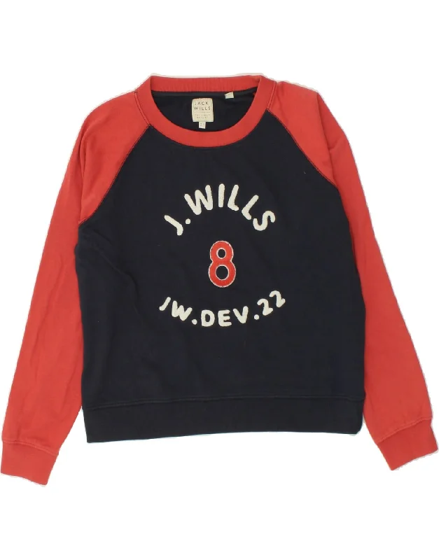 JACK WILLS Womens Graphic Sweatshirt Jumper UK 12 Medium Navy Blue Hoodie with Button Placket Classic Preppy