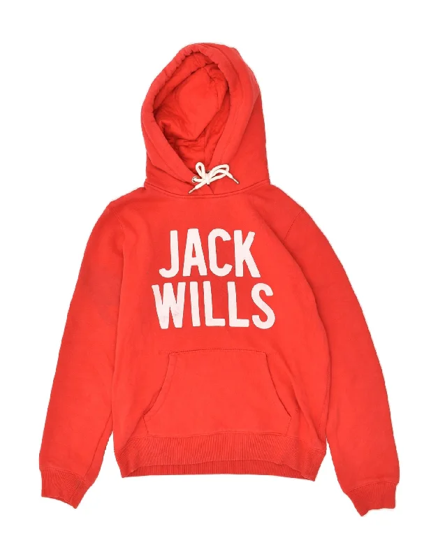 JACK WILLS Womens Oversized Graphic Hoodie Jumper UK 10 Small  Red Hoodie with Ribbed Neckline Snug Warm