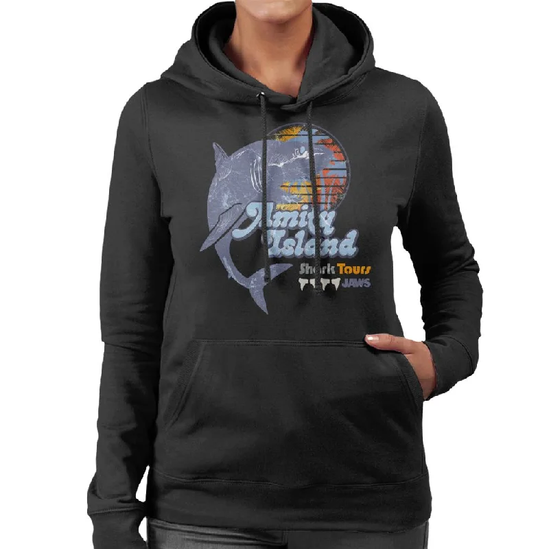 Jaws Amity Island Shark Tours Logo Women's Hooded Sweatshirt Hoodie with Zipper Placket Modern Functional Jaws Amity Island Shark Tours Logo Women's Hooded Sweatshirt Hoodie with Zipper Placket Modern Functional