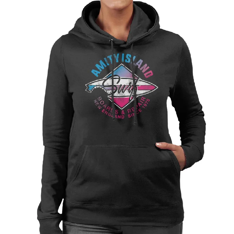 Jaws Amity Island Surf Boards And Repair Women's Hooded Sweatshirt Hoodie with Cuffed Sleeves Snug Secure Jaws Amity Island Surf Boards And Repair Women's Hooded Sweatshirt Hoodie with Cuffed Sleeves Snug Secure