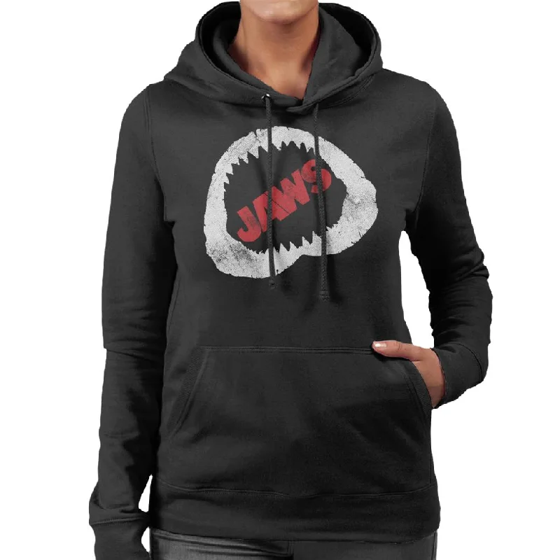Jaws Bite Red Text Women's Hooded Sweatshirt Hoodie with Rhinestones Sparkly Elegant Jaws Bite Red Text Women's Hooded Sweatshirt Hoodie with Rhinestones Sparkly Elegant