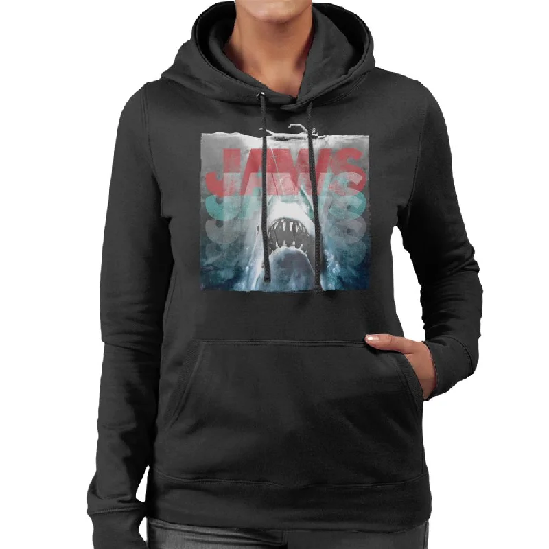 Jaws Layered Text Logo Women's Hooded Sweatshirt Hoodie with Monochrome Minimalist Simple Jaws Layered Text Logo Women's Hooded Sweatshirt Hoodie with Monochrome Minimalist Simple