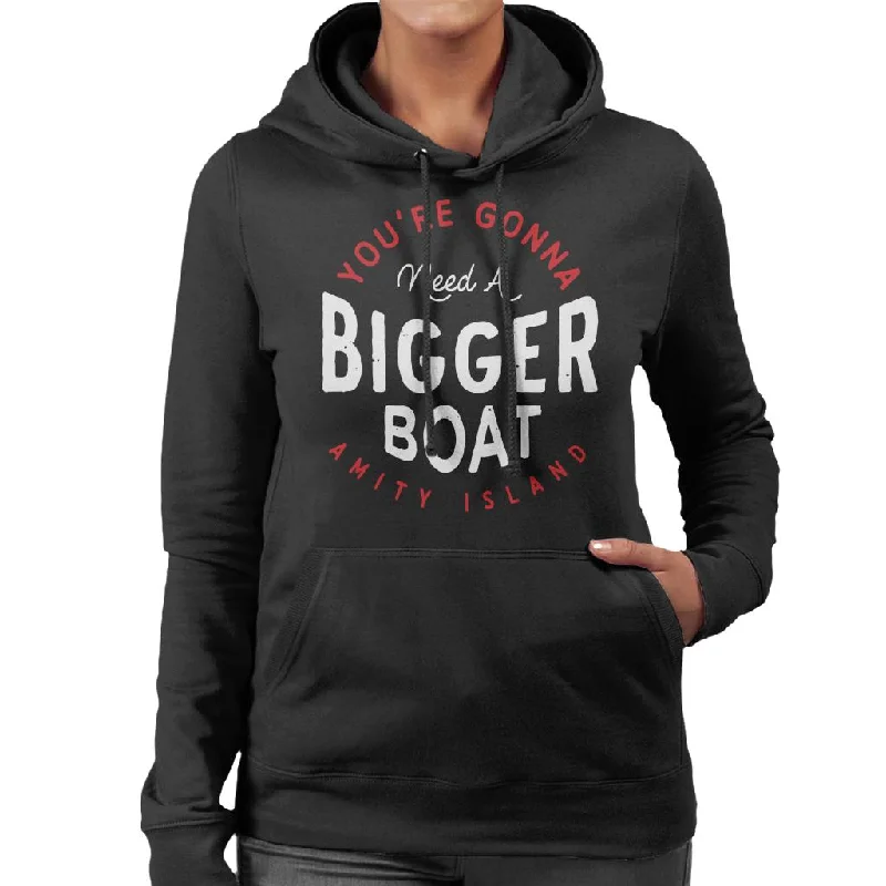 Jaws You Are Gonna Need A Bigger Boat Amity Island Women's Hooded Sweatshirt Hoodie with Ribbed Cuffs Snug Fit Comfort Jaws You Are Gonna Need A Bigger Boat Amity Island Women's Hooded Sweatshirt Hoodie with Ribbed Cuffs Snug Fit Comfort