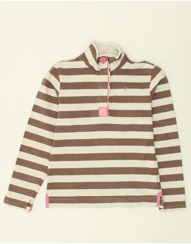 JOULES Womens Button Neck Sweatshirt Jumper UK 8 Small Brown Striped Hoodie with Magnetic Closure Innovative Modern