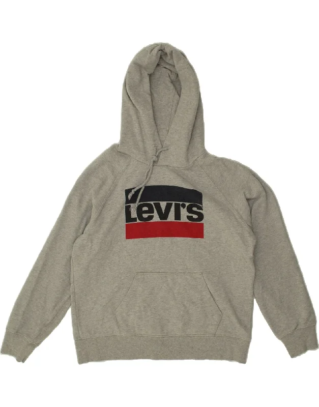 LEVI'S Womens Graphic Hoodie Jumper UK 14 Medium Grey Cotton Hoodie with Stripes Bold Sporty LEVI'S Womens Graphic Hoodie Jumper UK 14 Medium Grey Cotton Hoodie with Stripes Bold Sporty
