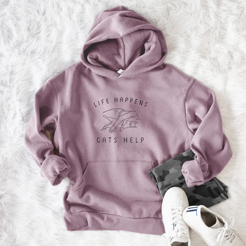 Life Happens Cats Help - Shorthair Cat  - Bodega Midweight Hoodie Hoodie with Snap Buttons Easy Quick