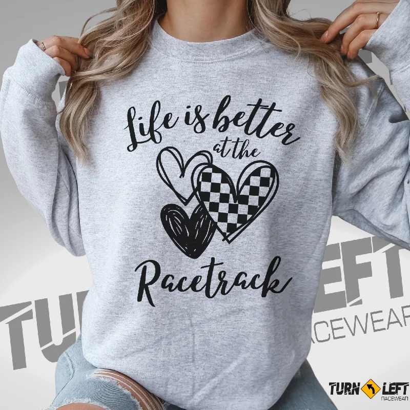 Life Is Better At The Racetrack Checker Heart Crewneck Sweatshirt Hoodie with Contrast Stitching Detailed Premium Life Is Better At The Racetrack Checker Heart Crewneck Sweatshirt Hoodie with Contrast Stitching Detailed Premium