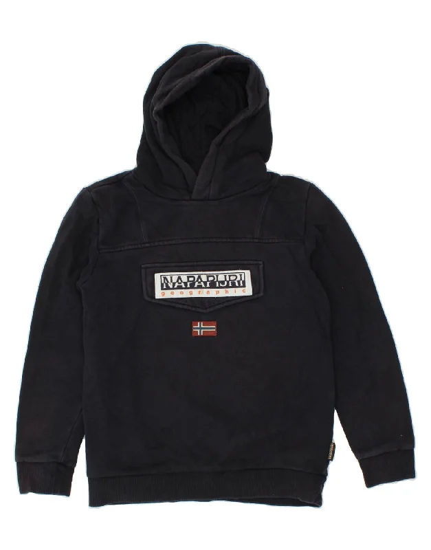 NAPAPIJRI Boys Graphic Hoodie Jumper 12-13 Years Black Cotton Graphic Hoodie Design Print