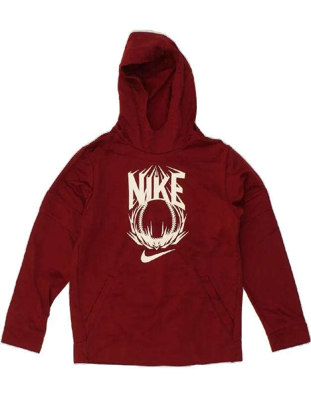 NIKE Boys Graphic Hoodie Jumper 10-11 Years Medium  Burgundy Polyester Hoodie with Magnetic Closure Innovative Modern