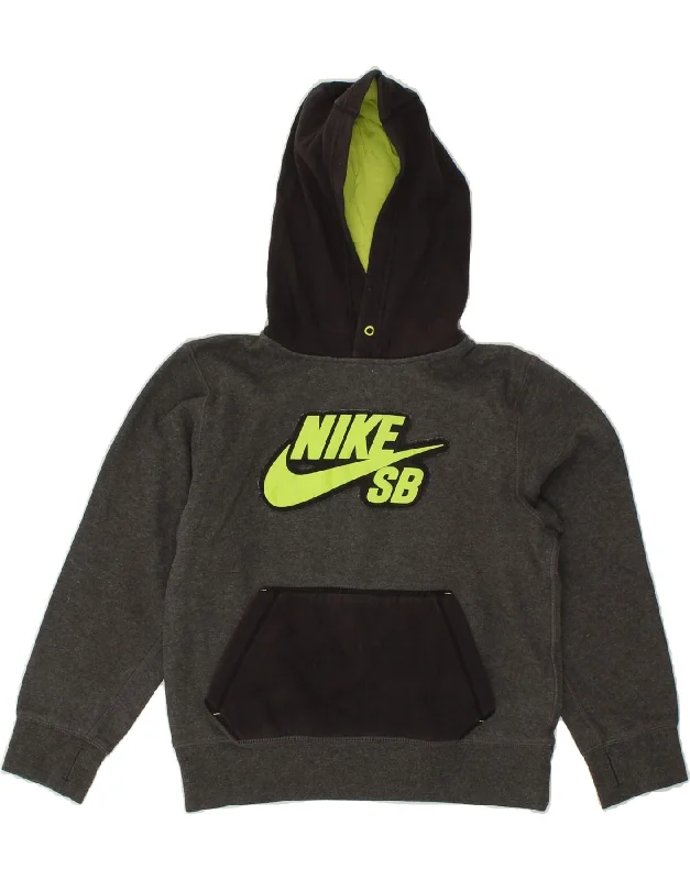 NIKE Boys Graphic Hoodie Jumper 10-11 Years Medium  Grey Cotton Hoodie with Elastic Cuffs Stretchable Comfortable