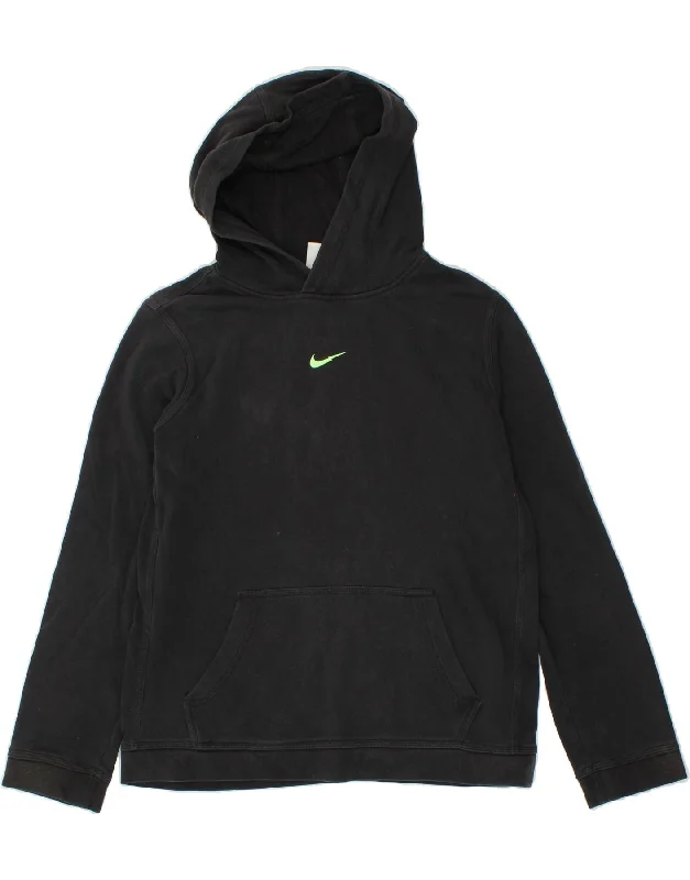 NIKE Boys Graphic Hoodie Jumper 13-14 Years XL  Black Cotton Hoodie with Pocket Utility Practical