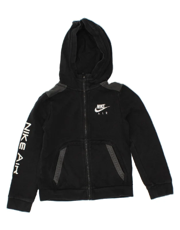 NIKE Boys Graphic Standard Fit Zip Hoodie Sweater 8-9 Years Small  Black Hoodie with Typography Text Message