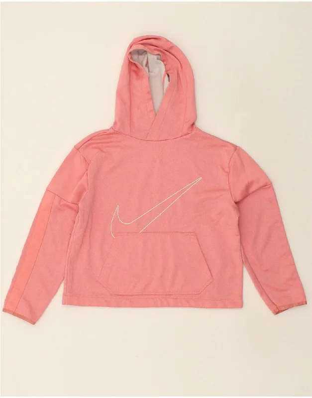 NIKE Girls Crop Graphic Hoodie Jumper 13-14 Years XL Pink Polyester Hoodie with Illustration Artistic Creative NIKE Girls Crop Graphic Hoodie Jumper 13-14 Years XL Pink Polyester Hoodie with Illustration Artistic Creative