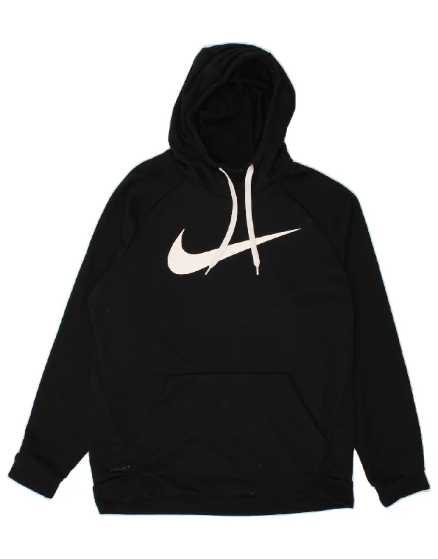 NIKE Mens Dri Fit Graphic Hoodie Jumper Large Black Polyester Hoodie with High Neck Warm Protective NIKE Mens Dri Fit Graphic Hoodie Jumper Large Black Polyester Hoodie with High Neck Warm Protective