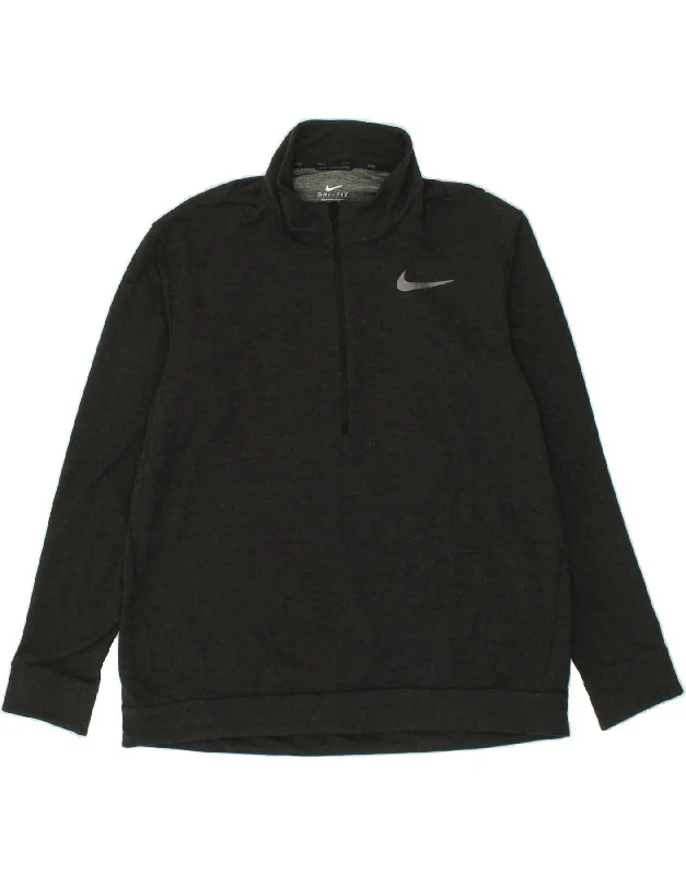 NIKE Mens Dri Fit Zip Neck Sweatshirt Jumper XL Grey Polyester Hoodie with Sequins Glamorous Eye-catching NIKE Mens Dri Fit Zip Neck Sweatshirt Jumper XL Grey Polyester Hoodie with Sequins Glamorous Eye-catching